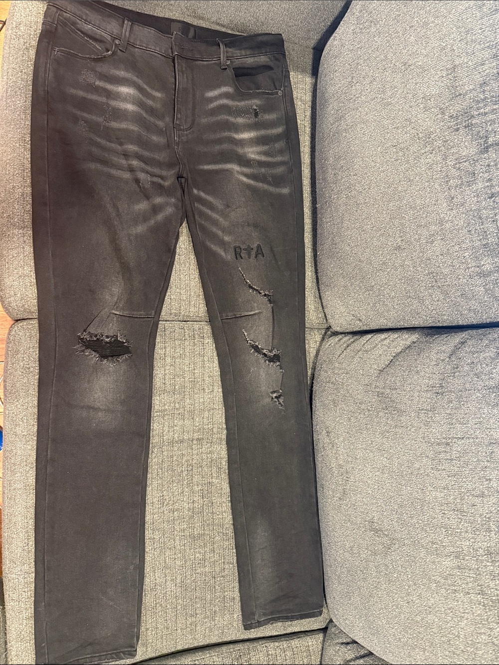 RtA Black Distressed Skinny Jeans